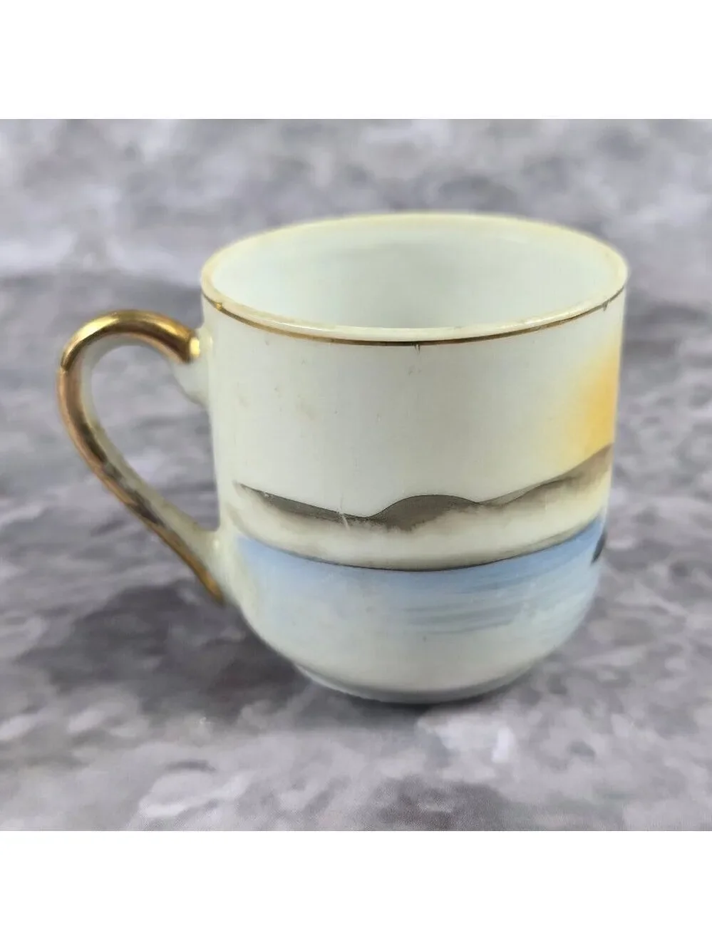 Vintage Demitasse Tea Cup Saucer Hand Painted Occupied Japan Mountain Village